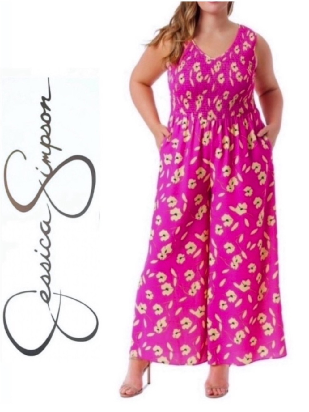 Jessica Simpson Smock Top Jumpsuit 2X, 3X